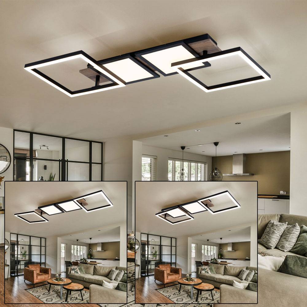 LED Deckenleuchte Holzoptik Deckenlampe Wohnzimmerlampe schwarz mit beweglichen Elementen, Metall, 36W 2100lm warmweiß, LxBxH 100x27x11 cm