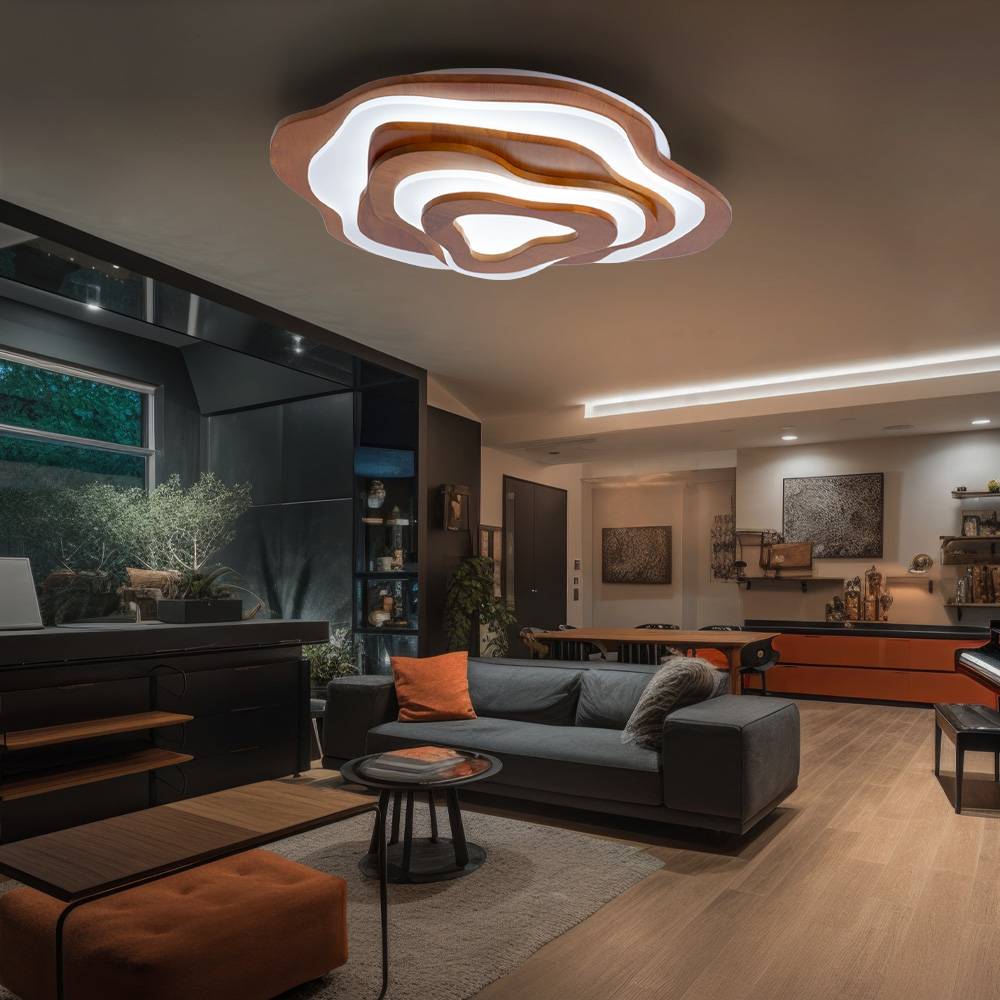 Deckenlampe Leuchte Schlafzimmerleuchte Fernbedienung CCT Tageslichtlampe Holzleuchte, Metall, braun opal, LED 40 W 1600 lm 2700-6500