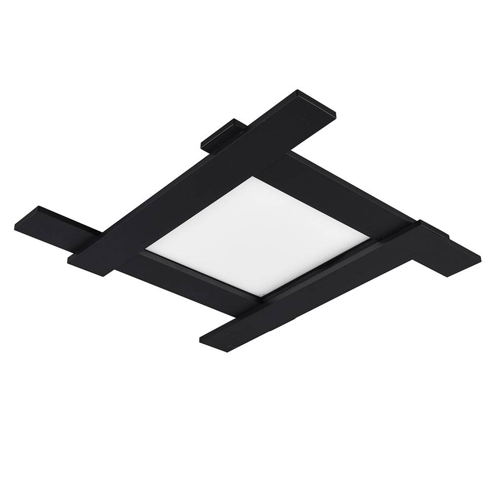 Deckenleuchte mit Hintergrundbeleuchtung Deckenlampe Modern schwarz Wohnzimmerlampe Decke, Metall, LED 1x18W 4x3,5W warmweiß, LxBxH 59x59x6 cm