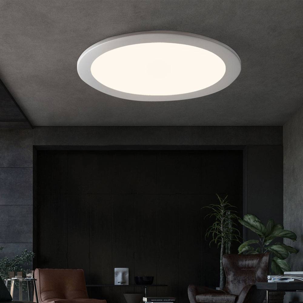 LED Einbaupanel Deckenleuchte LED Deckenpanel Bürolampe Decke rund, weiß, ALU, 24W 2400Lm warmweiß, DxH 30x1,2 cm