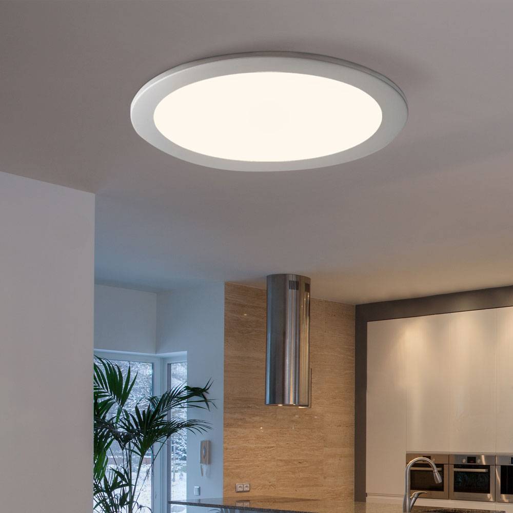 LED Einbaupanel Deckenleuchte LED Deckenpanel Bürolampe Decke rund, weiß, ALU, 24W 2400Lm warmweiß, DxH 30x1,2 cm