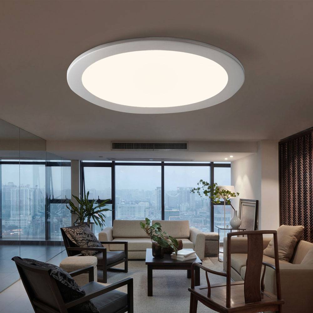 LED Einbaupanel Deckenleuchte LED Deckenpanel Bürolampe Decke rund, weiß, ALU, 24W 2400Lm warmweiß, DxH 30x1,2 cm