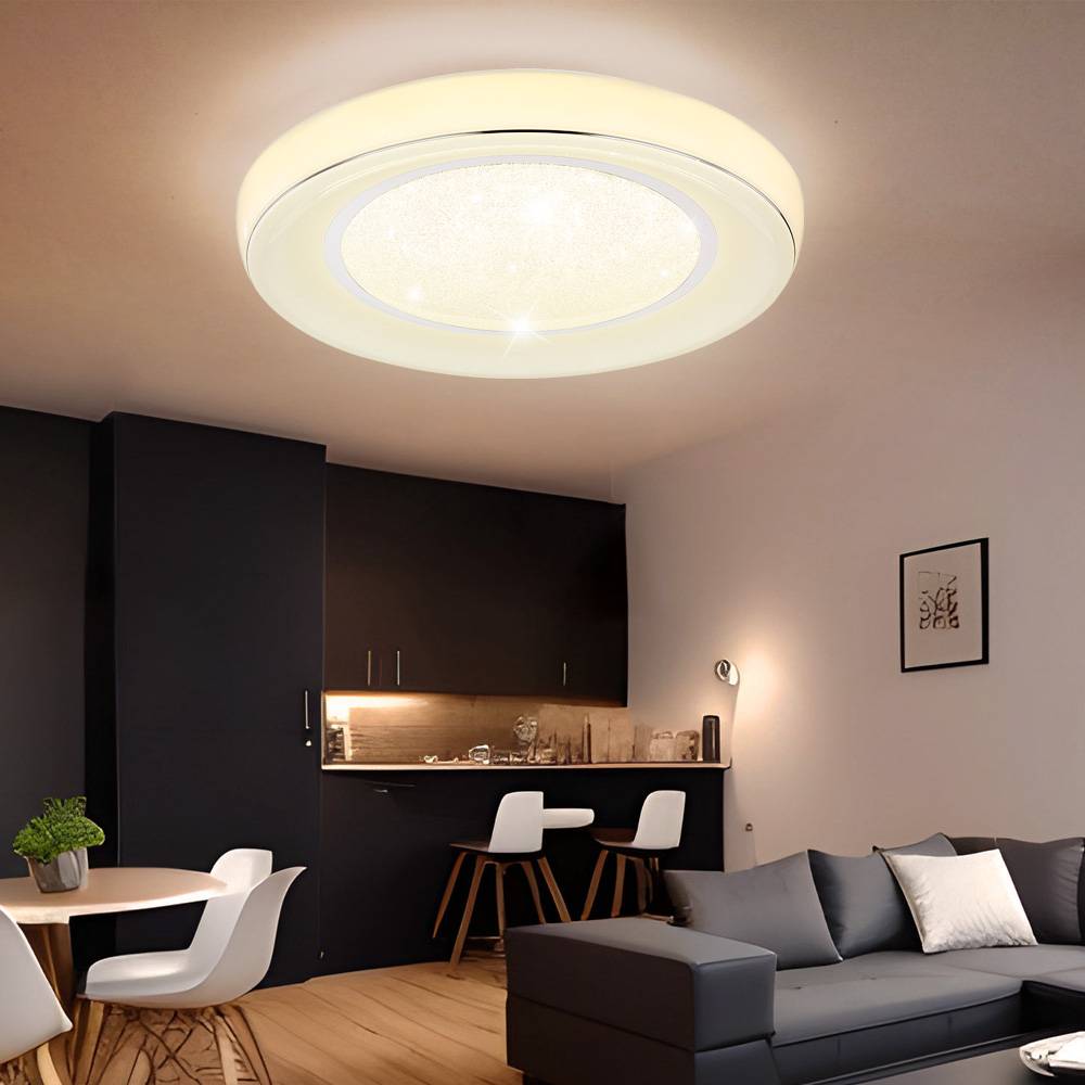 LED Deckenleuchte dimmbar mit Fernbedienung Deckenlampe LED Wohnzimmer Kristall, Farbtemperatur verstellbar mit Nachtlicht, 1x 30W 1950lm