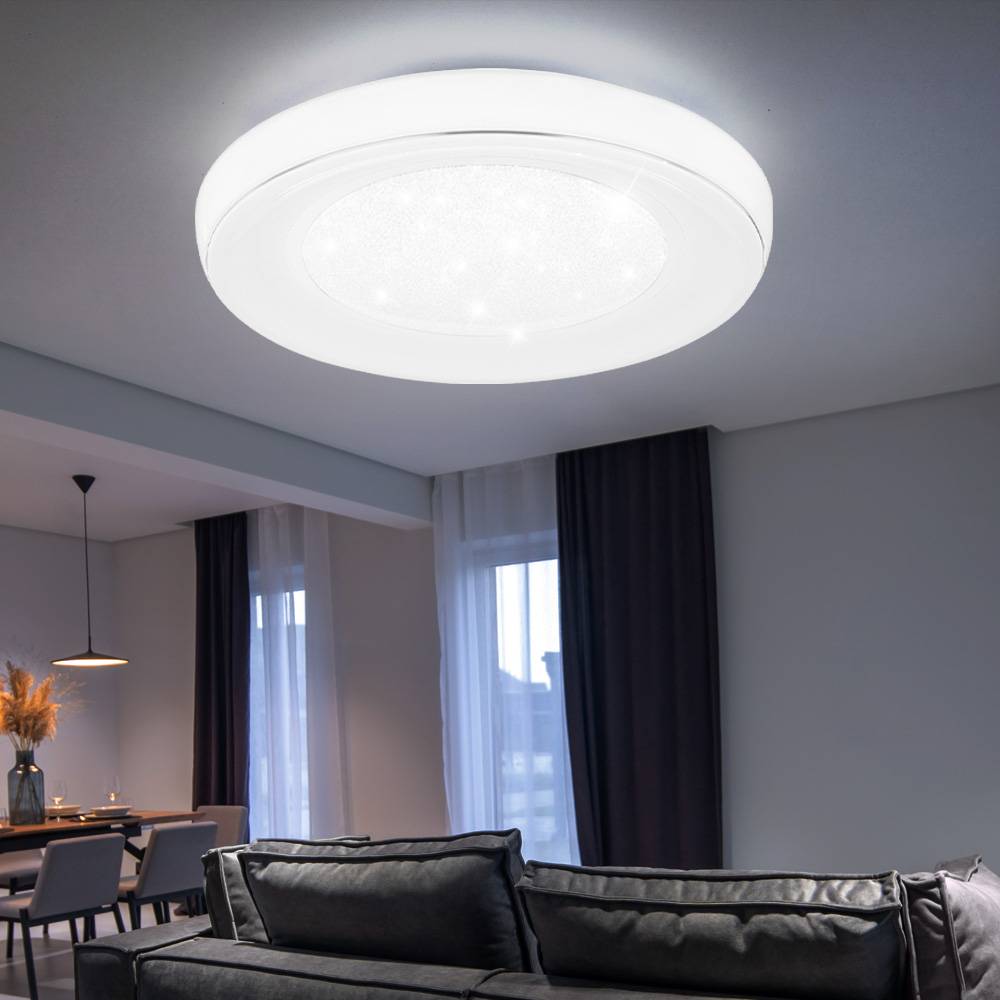 LED Deckenleuchte dimmbar mit Fernbedienung Deckenlampe LED Wohnzimmer Kristall, Farbtemperatur verstellbar mit Nachtlicht, 1x 30W 1950lm