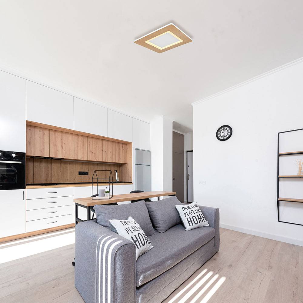 LED Deckenlampe Deckenleuchte Wohnzimmerlampe Panel Aufbau, Metall Holzoptik weiß, 23W 1300lm warmweiß-kaltweiß 2700-6500K, L 30 cm