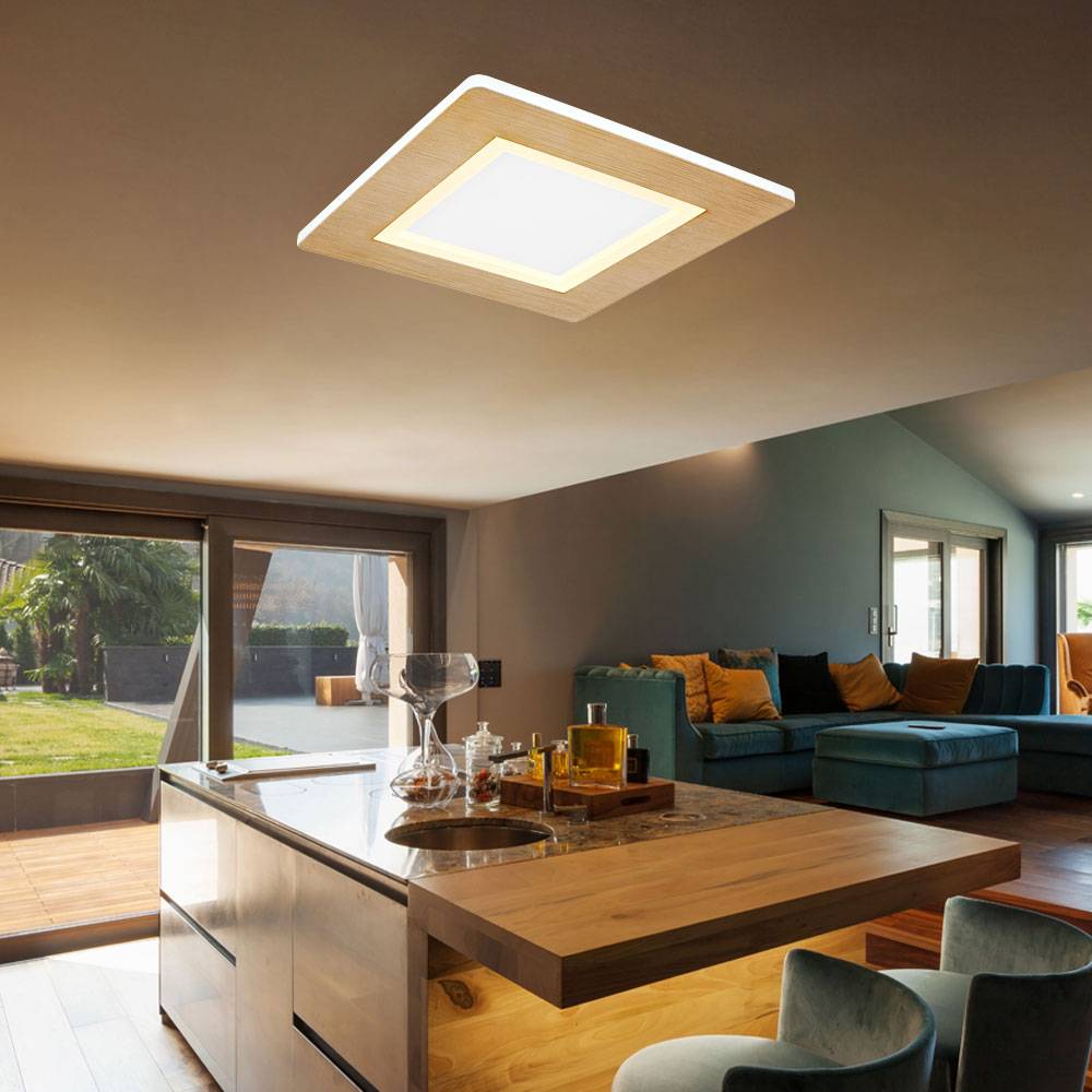 LED Deckenlampe Deckenleuchte Wohnzimmerlampe Panel Aufbau, Metall Holzoptik weiß, 23W 1300lm warmweiß-kaltweiß 2700-6500K, L 30 cm