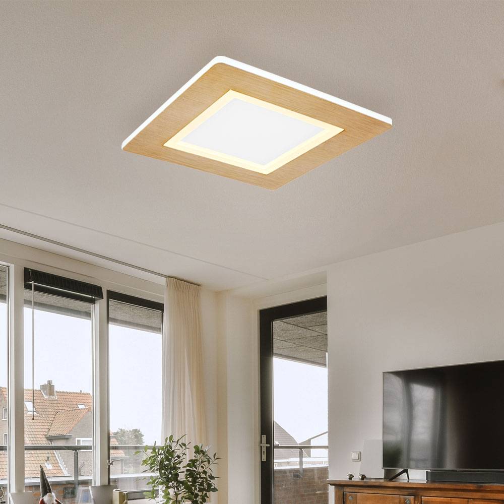 LED Deckenlampe Deckenleuchte Wohnzimmerlampe Panel Aufbau, Metall Holzoptik weiß, 23W 1300lm warmweiß-kaltweiß 2700-6500K, L 30 cm