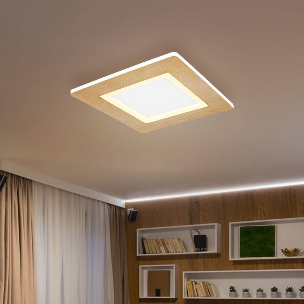 LED Deckenlampe Deckenleuchte Wohnzimmerlampe Panel Aufbau, Metall Holzoptik weiß, 23W 1300lm warmweiß-kaltweiß 2700-6500K, L 30 cm