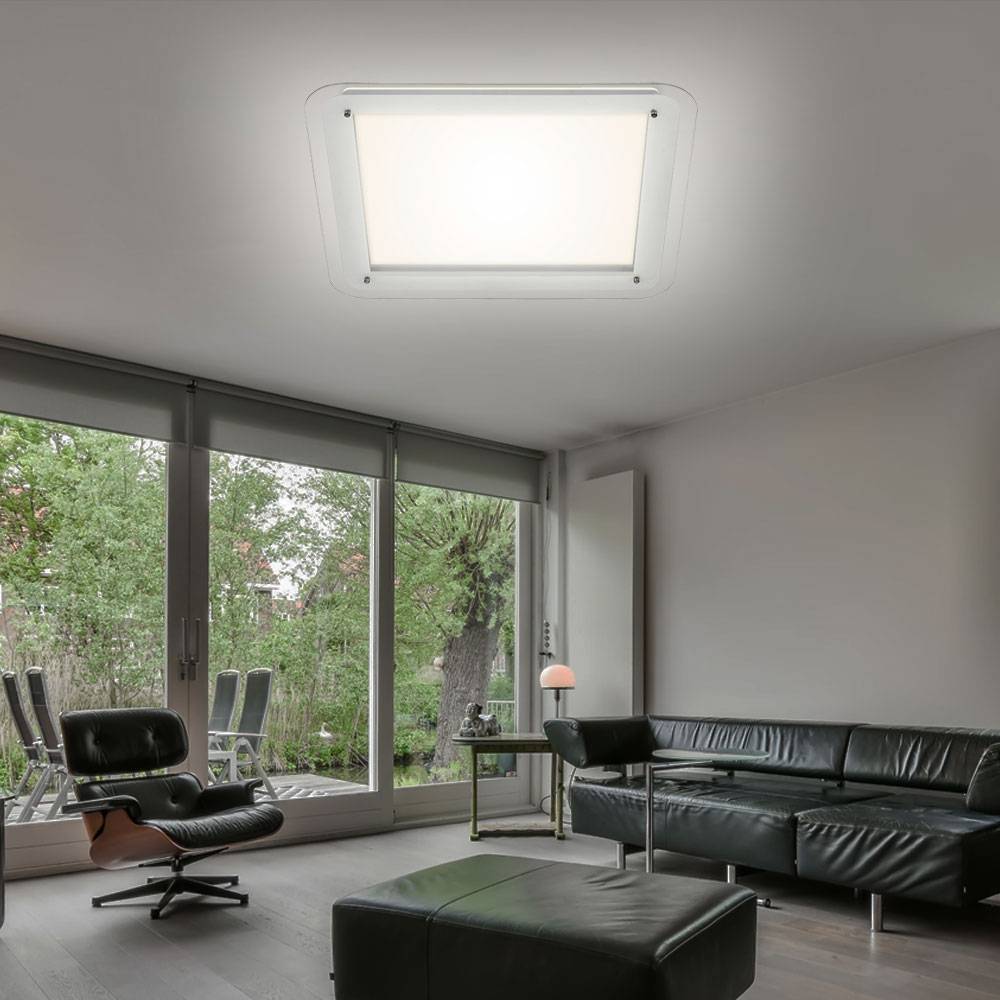 Deckenleuchte Deckenlampe weiß Deckenleuchte eckig Backlight, Hintergrundbeleuchtung, Glas klar weiß, 1x LED 22W 900Lm 4000K, DxH 52x2cm