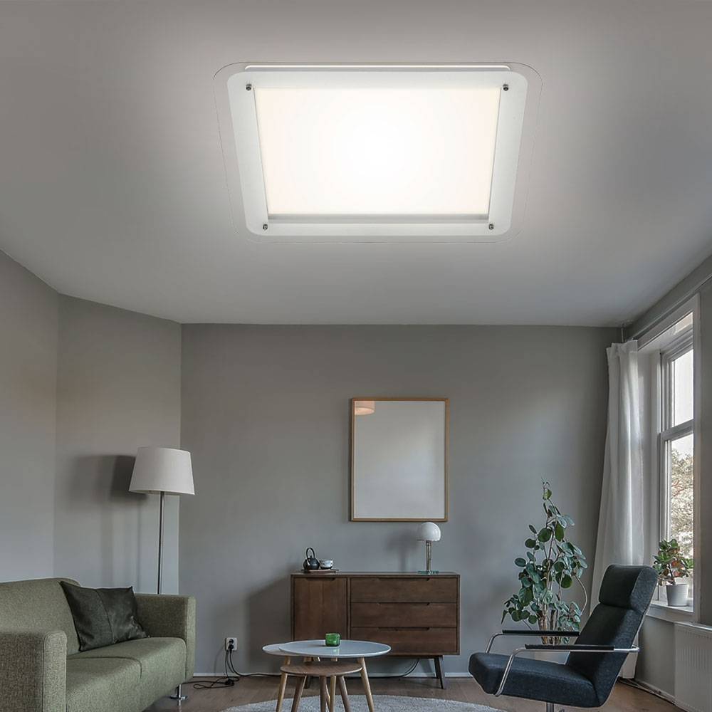 Deckenleuchte Deckenlampe weiß Deckenleuchte eckig Backlight, Hintergrundbeleuchtung, Glas klar weiß, 1x LED 22W 900Lm 4000K, DxH 52x2cm