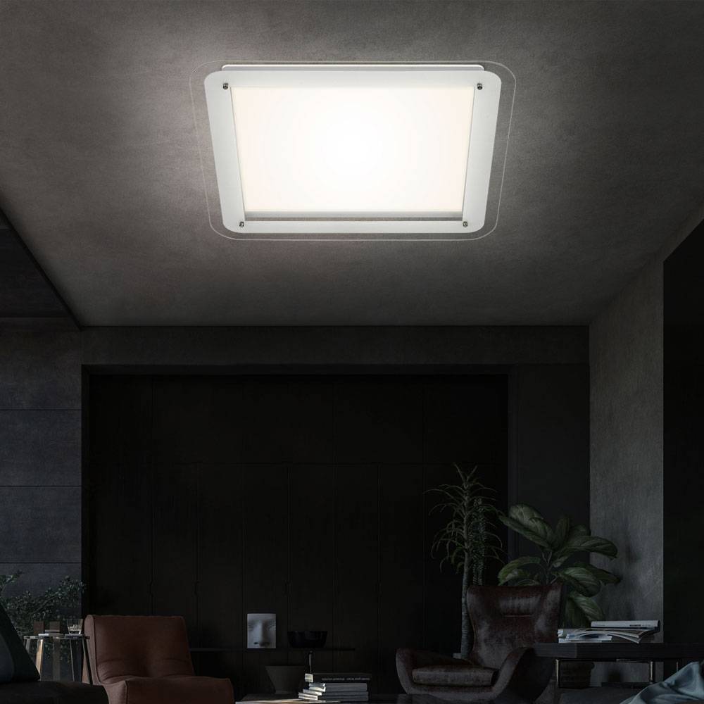 Deckenleuchte Deckenlampe weiß Deckenleuchte eckig Backlight, Hintergrundbeleuchtung, Glas klar weiß, 1x LED 22W 900Lm 4000K, DxH 52x2cm