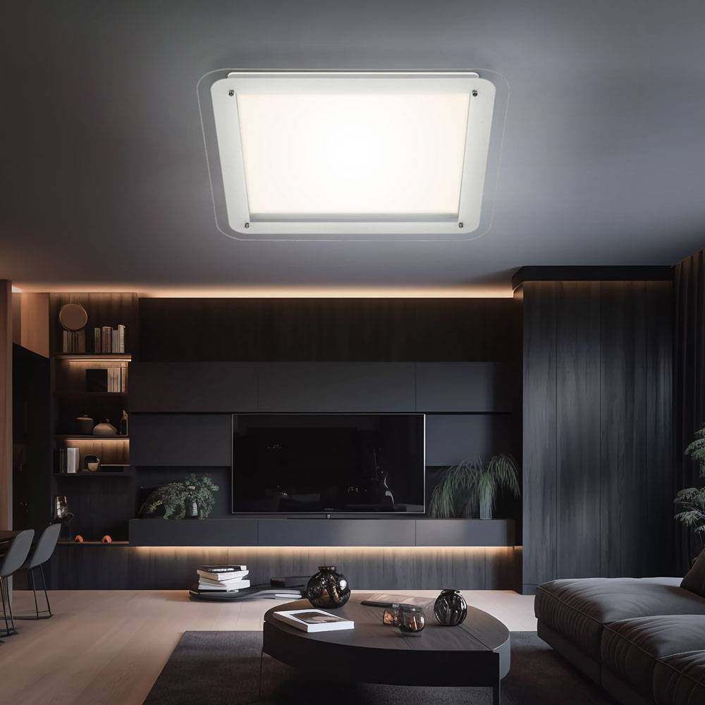 Deckenleuchte Deckenlampe weiß Deckenleuchte eckig Backlight, Hintergrundbeleuchtung, Glas klar weiß, 1x LED 22W 900Lm 4000K, DxH 52x2cm