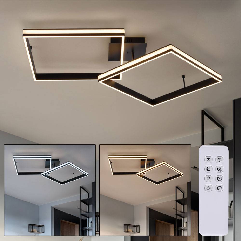 Wohnzimmerlampe Fernbedienung LED Deckenleuchte dimmbar Lampe Wohnzimmer, CCT Memory Timer Nachtlicht, Metall schwarz, LED 38W 1270Lm 2700-5000K