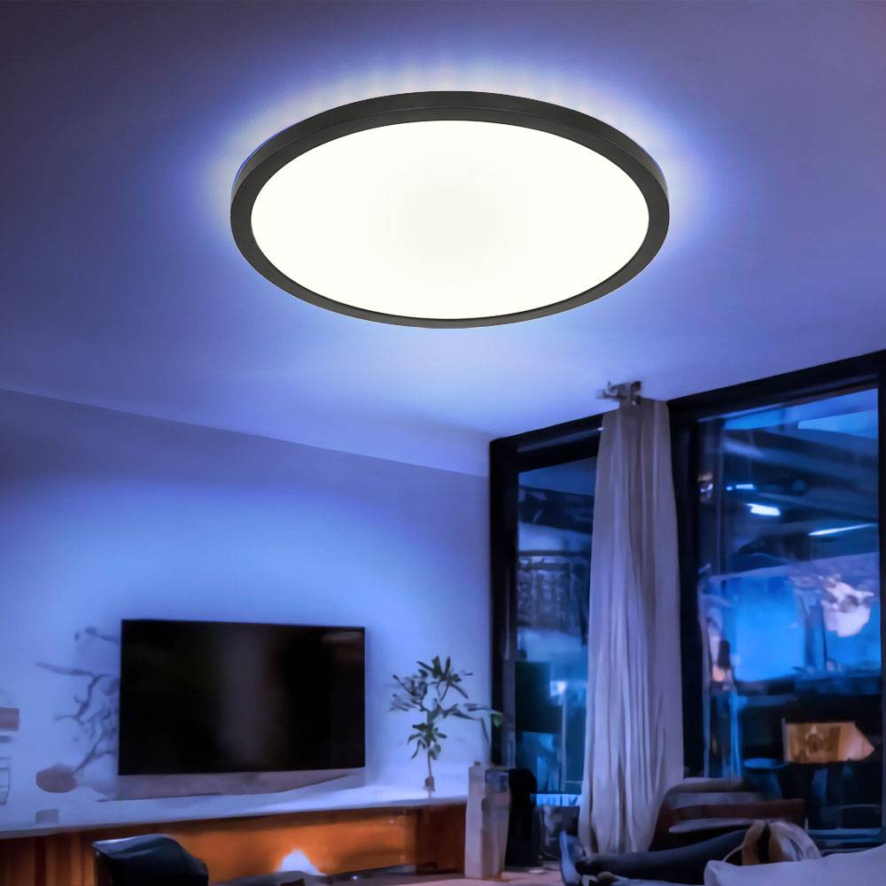 LED Deckenlampe Badezimmerleuchte Schlafzimmerlampe Wohnzimmerleuchte, Kunststoff weiß schwarz, Fernbedienung dimmbar RGB Farbwechsel Backlight