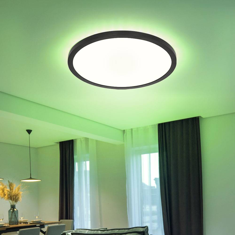 LED Deckenleuchte Badezimmerlampe Schlafzimmerlampe Wohnzimmerleuchte, Kunststoff weiß schwarz, Fernbedienung dimmbar RGB Farbwechsel Backlight