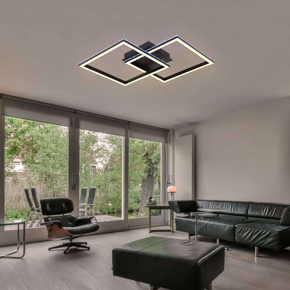 LED Deckenlampe Schlafzimmerleuchte Wohnzimmerlampe Designleuchte, Dimmbar RGB Fernbedienung Timer, 40W 2500lm 2700-6500K warmweiß-kaltweiß, L 44 cm