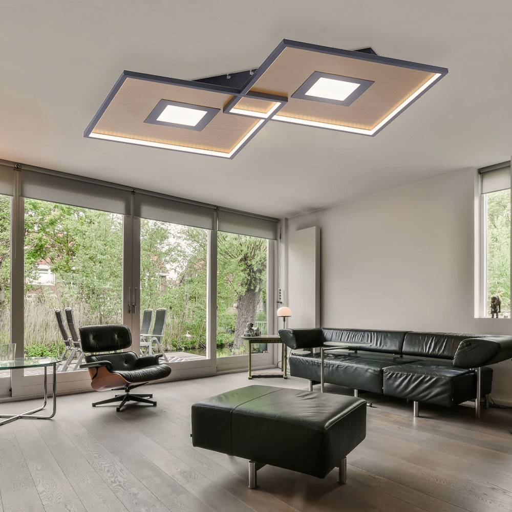 Deckenlampe Schlafzimmerleuchte schwarz Wohnzimmer Fernbedienung dimmbar, LED CCT Memory, Metall gold, LED 50W 1350lm 2700-5000K, LxBxH 96x56,6x6 cm