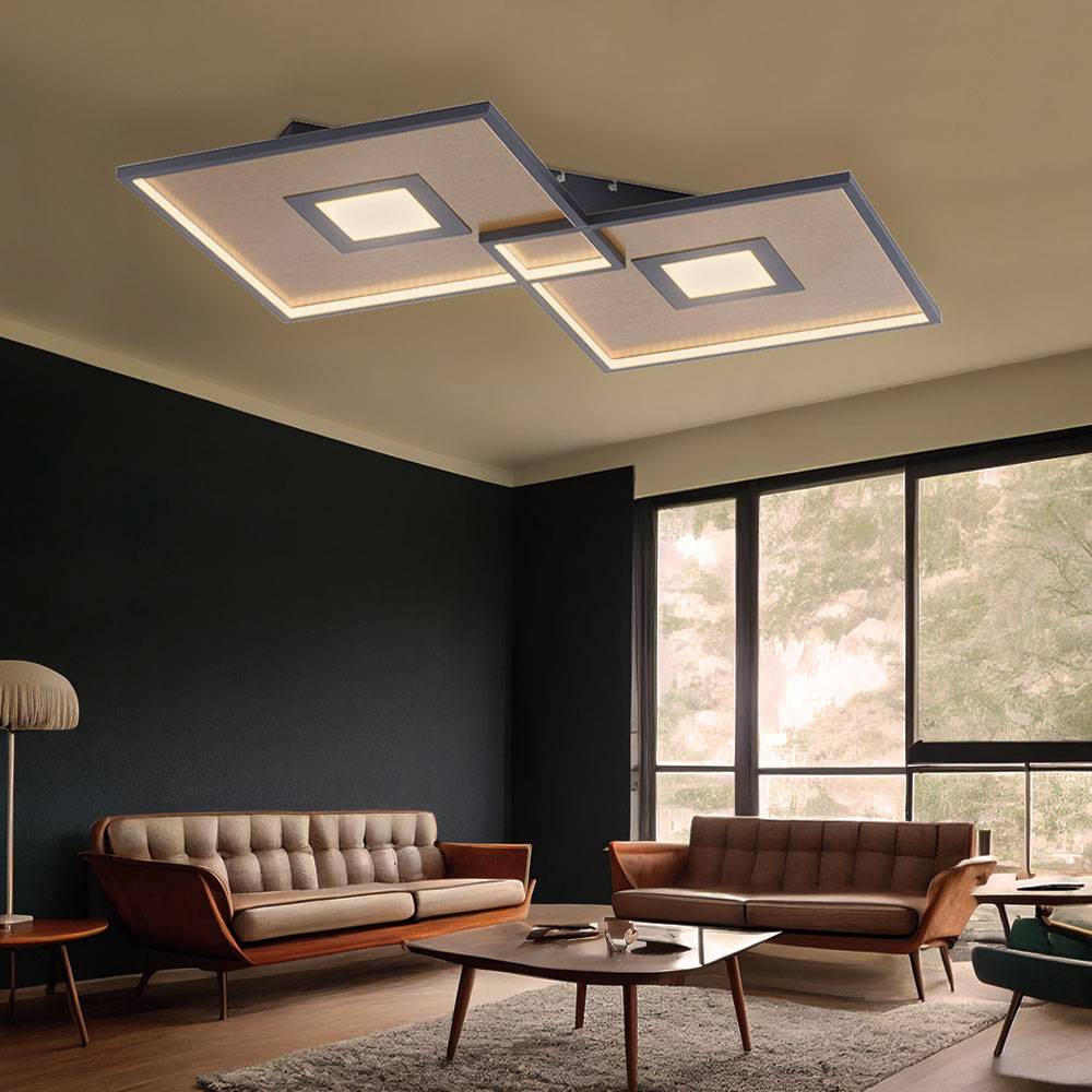 Deckenlampe Schlafzimmerleuchte schwarz Wohnzimmer Fernbedienung dimmbar, LED CCT Memory, Metall gold, LED 50W 1350lm 2700-5000K, LxBxH 96x56,6x6 cm