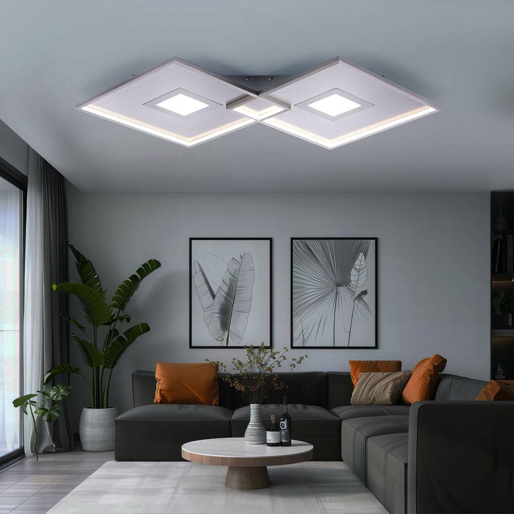 Deckenlampe Fernbedienung Schlafzimmerlampe dimmbar LED Deckenleuchte, CCT-Schaltung Memory, LED 49W 2400lm warmweiß-neutralweiß, LxBxH 96x56,6x6 cm