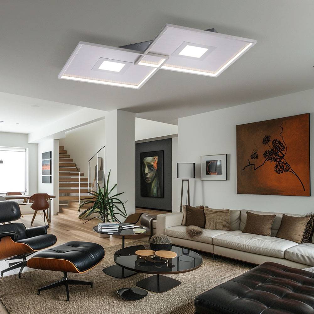 Deckenlampe Fernbedienung Schlafzimmerlampe dimmbar LED Deckenleuchte, CCT-Schaltung Memory, LED 49W 2400lm warmweiß-neutralweiß, LxBxH 96x56,6x6 cm