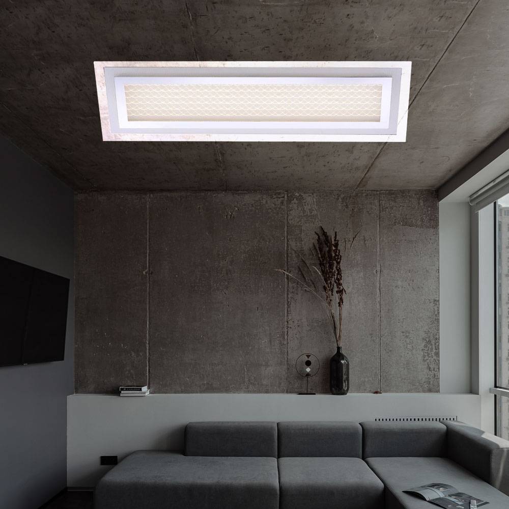 Deckenlampe LED Schlafzimmerlampe modern Deckenleuchte Wohnzimmer, Acrylscheibe Glasschirm, Alu chrom, LED 21,7W 500lm 3000K warmweiß, LxBxH