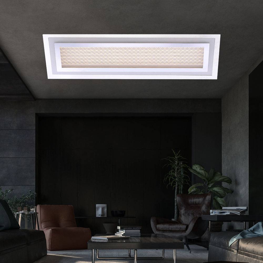 Deckenlampe LED Schlafzimmerlampe modern Deckenleuchte Wohnzimmer, Acrylscheibe Glasschirm, Alu chrom, LED 21,7W 500lm 3000K warmweiß, LxBxH