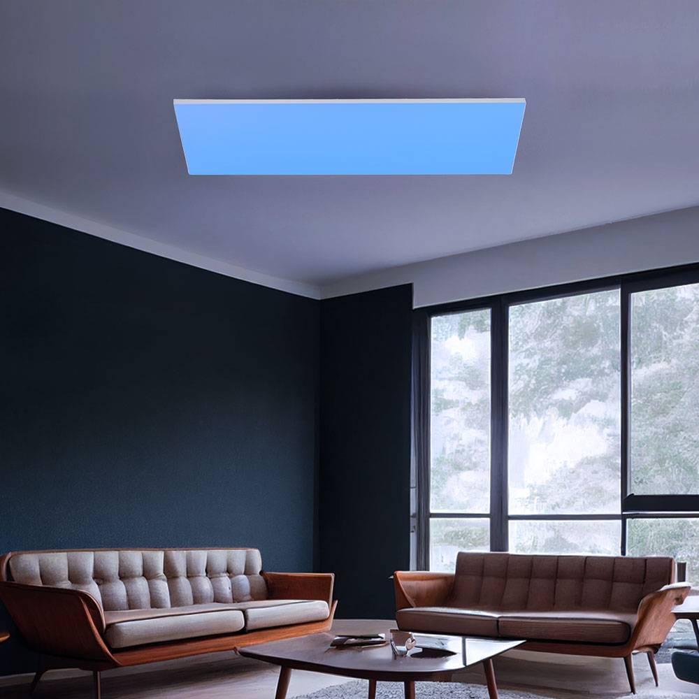 Deckenlampe dimmbar Schlafzimmerleuchte silber LED Wohnzimmer Fernbedienung, Memoryfunktion, RGB LED 28W 2600lm 3000K warmweiß, LxBxH 60x30x7 cm