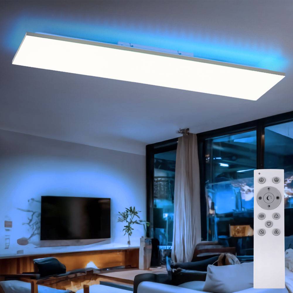 Deckenlampe dimmbar Wohnzimmerleuchte LED Deckenpanel Schlafzimmer Fernbedienung, CCT Backlight Timer Memory, RGB LED 35W 2350lm 2700-5000K, LxBxH