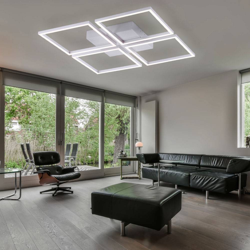 LED Deckenlampe Wohnzimmer Deckenleuchte dimmbar mit Lichtschalter Schlafzimmerlampe, stahlfarben, 31W 1900lm warmweiß, LxH 52,5 x 5,3 cm