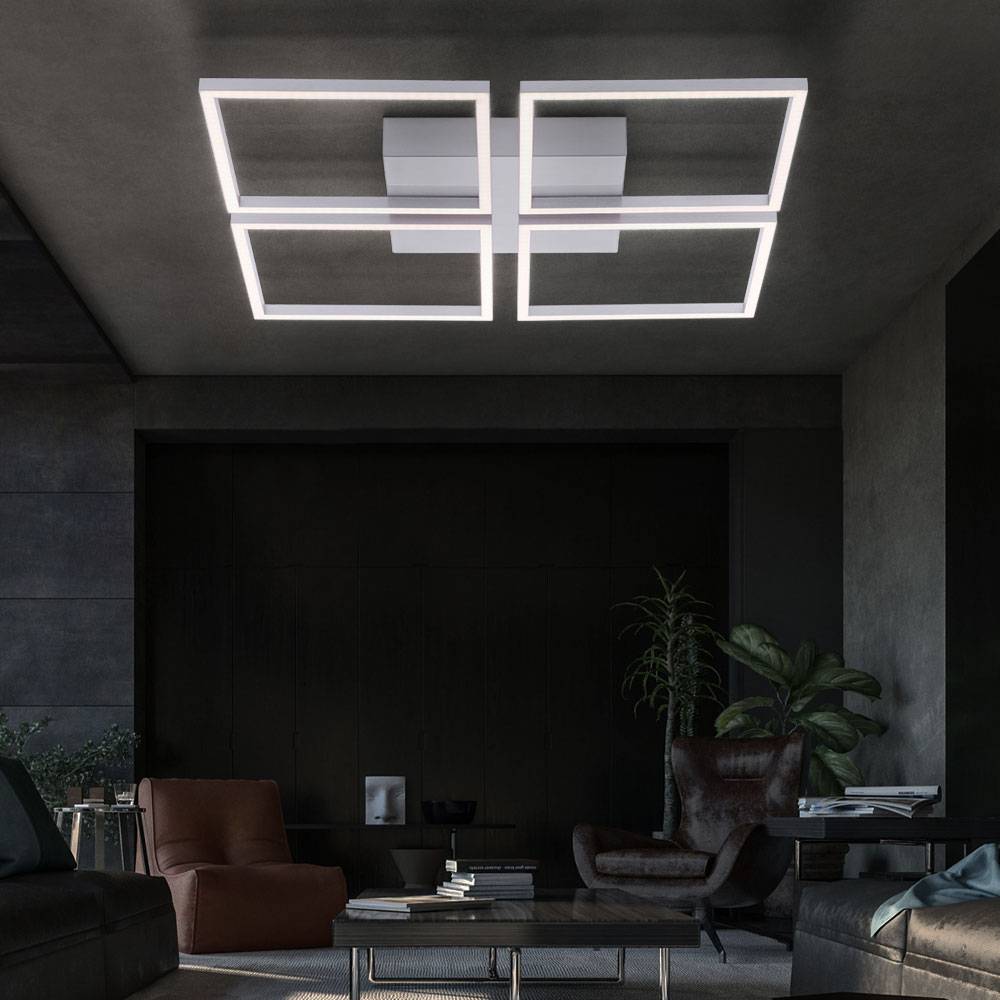 LED Deckenlampe Wohnzimmer Deckenleuchte dimmbar mit Lichtschalter Schlafzimmerlampe, stahlfarben, 31W 1900lm warmweiß, LxH 52,5 x 5,3 cm