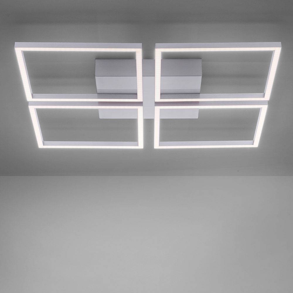 LED Deckenlampe Wohnzimmer Deckenleuchte dimmbar mit Lichtschalter Schlafzimmerlampe, stahlfarben, 31W 1900lm warmweiß, LxH 52,5 x 5,3 cm