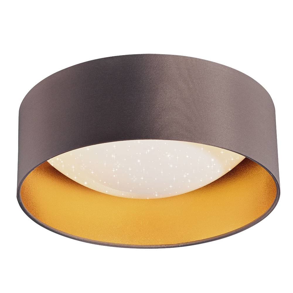 LED Deckenleuchte Sterneneffekt Wohnzimmerlampe Textilschirm taupe gold Deckenlampe Modern, weiß rund, 12W 1300Lm neutralweiß, DxH 32x11 cm