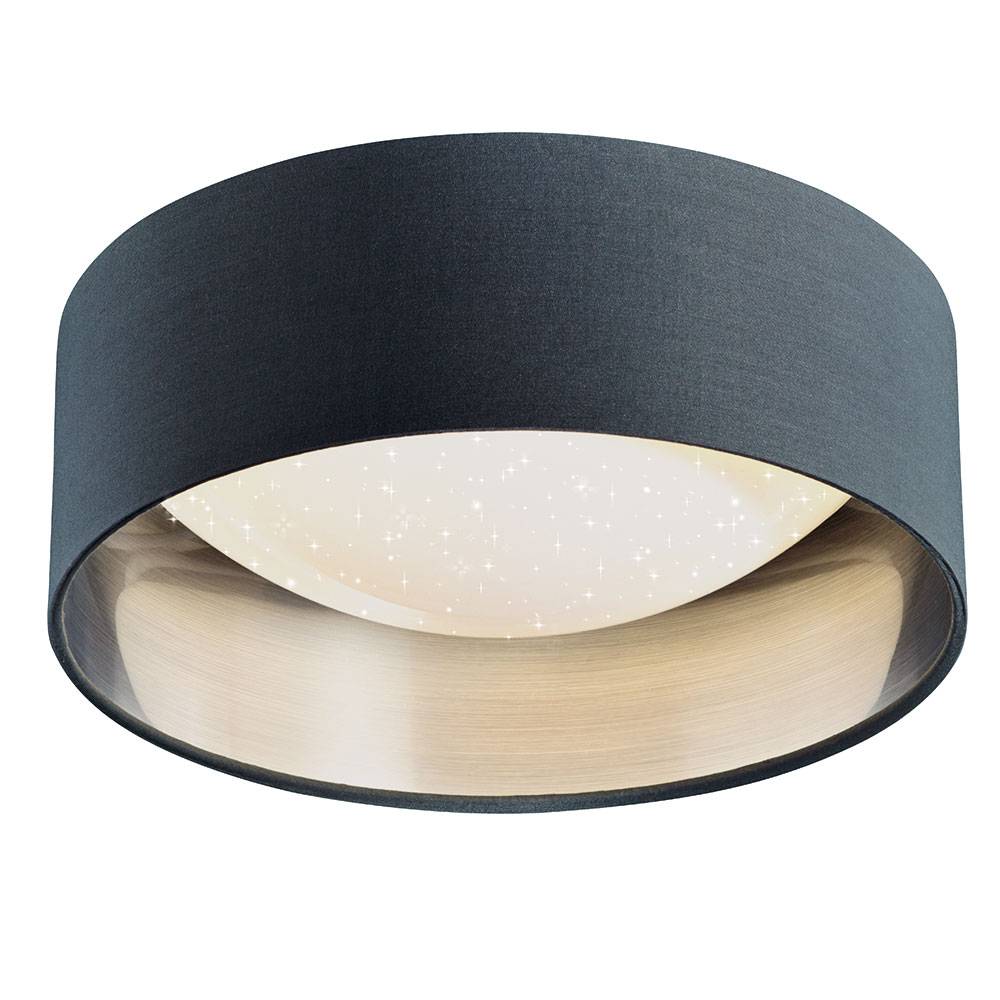 LED Deckenleuchte Sterneneffekt Wohnzimmerlampe Textilschirm grau silber Deckenlampe Modern, weiß rund, 12W 1300Lm neutralweiß, DxH 32x11 cm