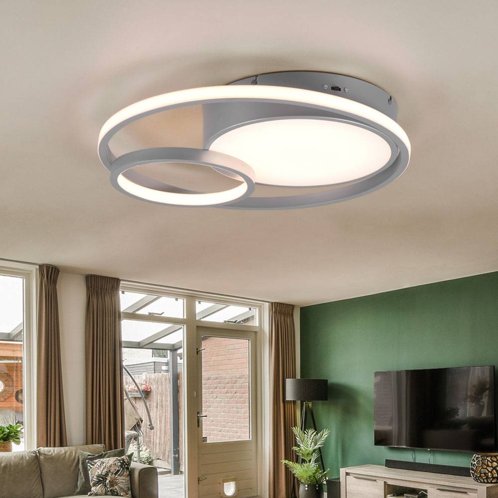 Deckenlampe dimmbar über Lichtschalter LED Deckenleuchte Schlafzimmer, einstellbare Lichtfarbe, titanfarbig, 28W 3200lm warmweiß-neutralweiß, DxH