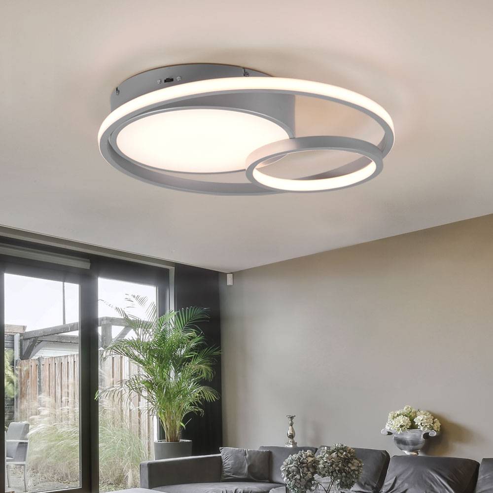 Deckenlampe dimmbar über Lichtschalter LED Deckenleuchte Schlafzimmer, einstellbare Lichtfarbe, titanfarbig, 28W 3200lm warmweiß-neutralweiß, DxH