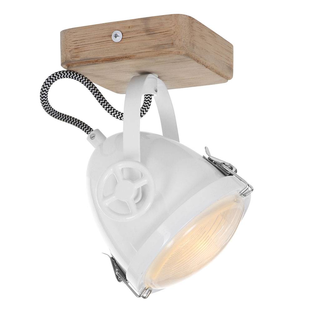 Deckenleuchte Strahler schwenkbar Deckenlampe Holz Spot Strahler 1-Flammig weiß, Eiche Metall, LED 7W 480Lm warmweiß, LxBxH 11x11x18 cm
