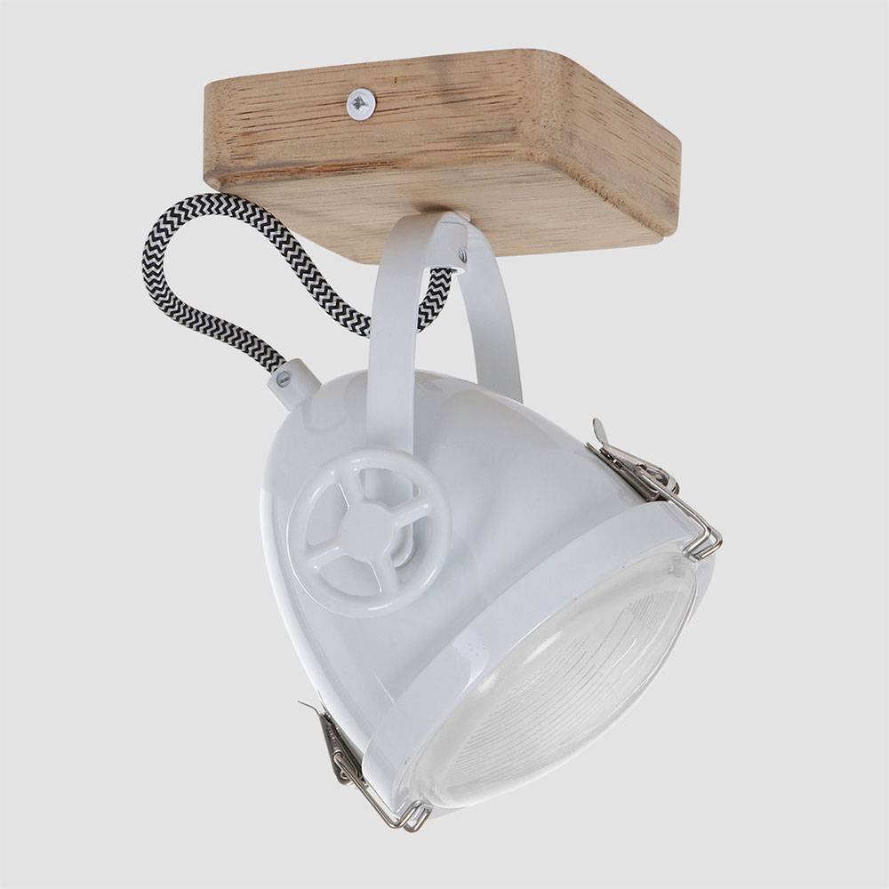 Deckenleuchte Strahler schwenkbar Deckenlampe Holz Spot Strahler 1-Flammig weiß, Eiche Metall, LED 7W 480Lm warmweiß, LxBxH 11x11x18 cm