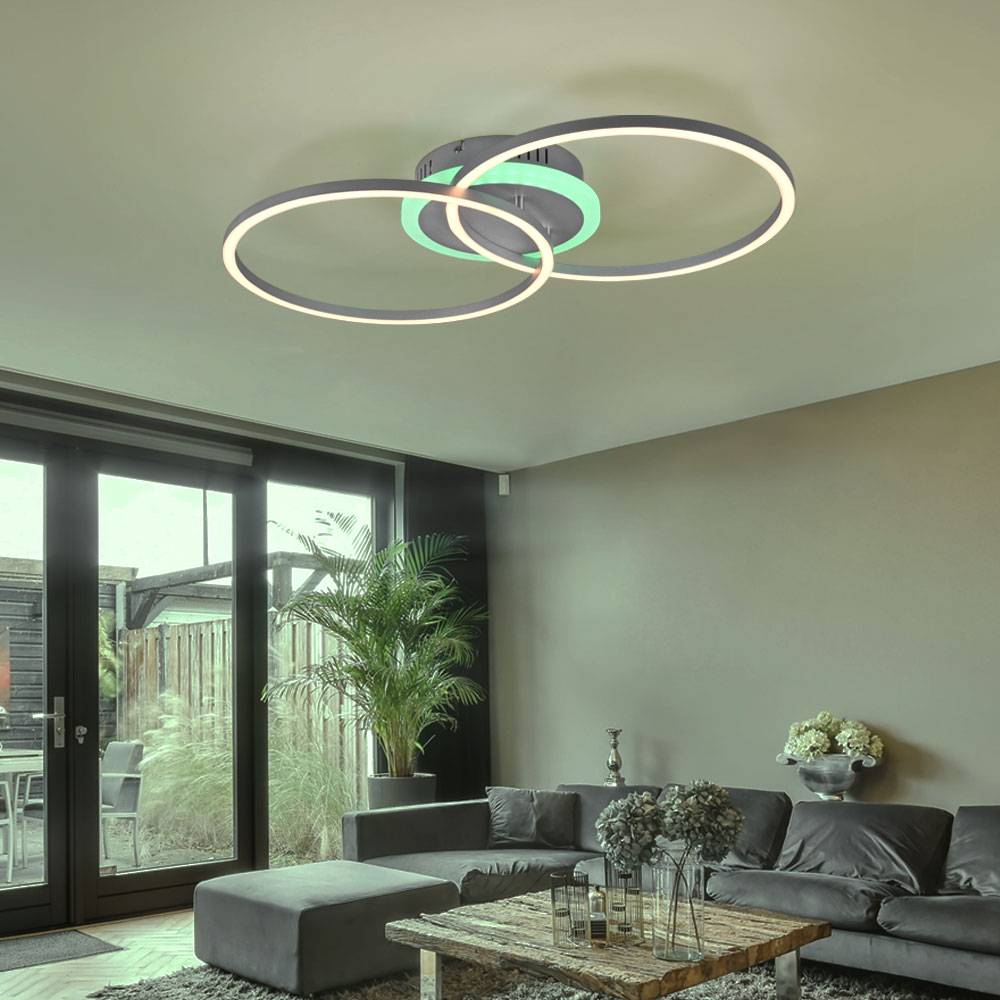 Deckenlampe LED Deckenleuchte Fernbedienung dimmbar mit RGB Farbwechsler Wohnzimmer, Metall, RGB LED 30W 3350Lm 3000K, LxBxH 60x35x8 cm