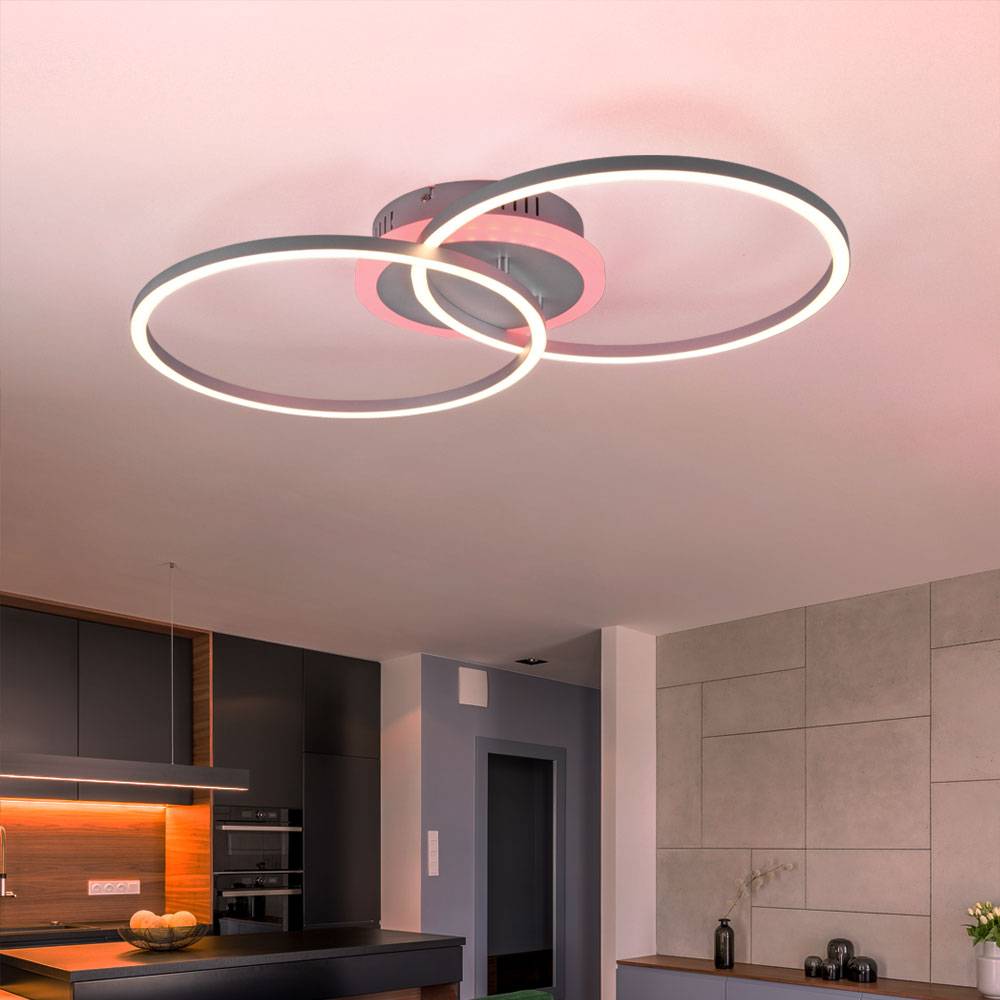 Deckenlampe LED Deckenleuchte Fernbedienung dimmbar mit RGB Farbwechsler Wohnzimmer, Metall, RGB LED 30W 3350Lm 3000K, LxBxH 60x35x8 cm