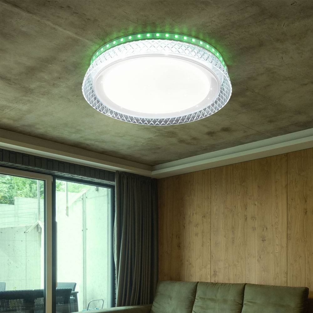 Deckenlampe weiß Wohnzimmerlampe Fernbedienung Deckenleuchte dimmbar, RGB LED Sterneneffekt CCT Memory, 1x LED 10,5W 1100lm 2700-6500K, DxH 28x5 cm