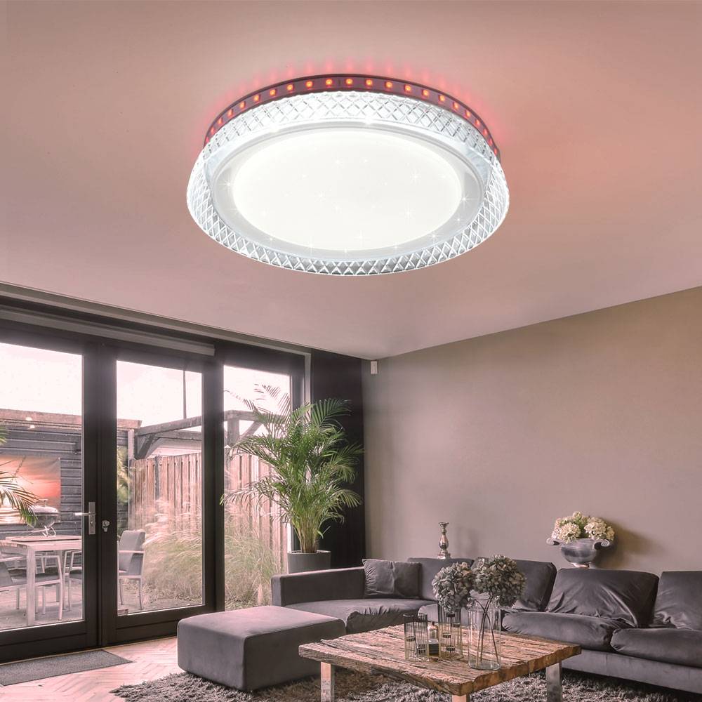 Deckenlampe weiß Wohnzimmerlampe Fernbedienung Deckenleuchte dimmbar, RGB LED Sterneneffekt CCT Memory, 1x LED 10,5W 1100lm 2700-6500K, DxH 28x5 cm