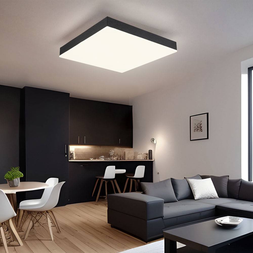 Deckenleuchte Wohnzimmerleuchte Deckenlampe Esszimmerlampe Bürolampe quadratisch, Metall schwarz Acryl weiß Kunststoff, 1x LED 1200Lm 3000K warmwei
