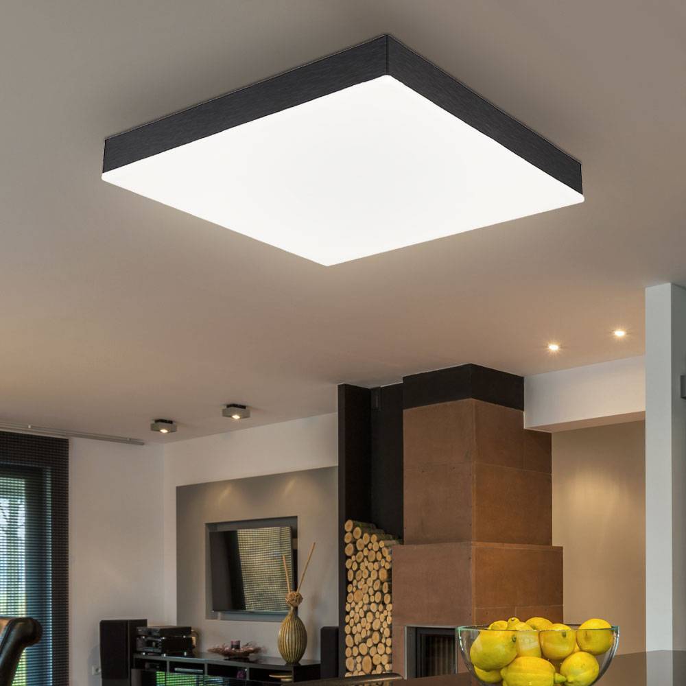 Deckenleuchte Wohnzimmerleuchte Deckenlampe Esszimmerlampe Bürolampe quadratisch, Metall schwarz Acryl weiß Kunststoff, 1x LED 1200Lm 3000K warmwei