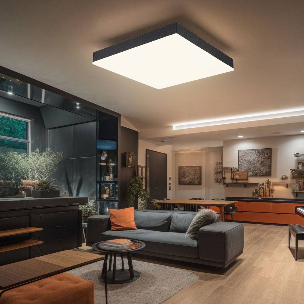 Deckenleuchte Wohnzimmerlampe Deckenlampe Esszimmerleuchte Bürolampe quadratisch, Metall schwarz Acryl weiß Kunststoff, 1x LED 1200Lm 3000K warmwei