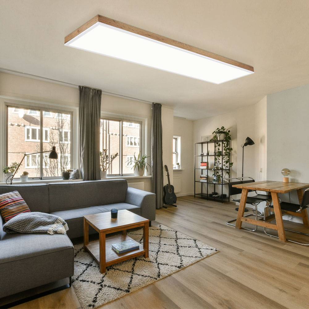 LED Deckenlampe Wohnzimmerleuchte Deckenleuchte Esszimmerleuchte, Alu Kunststoff Holzoptik weiß MDF, Fernbedienung dimmbar CCT Memory/-Nachtlicht