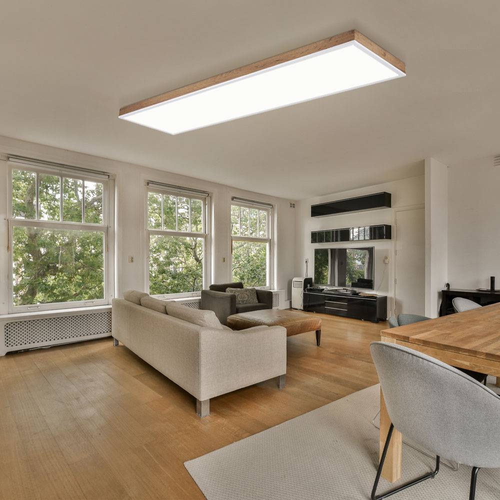 LED Deckenlampe Wohnzimmerleuchte Deckenleuchte Esszimmerleuchte, Alu Kunststoff Holzoptik weiß MDF, Fernbedienung dimmbar CCT Memory/-Nachtlicht