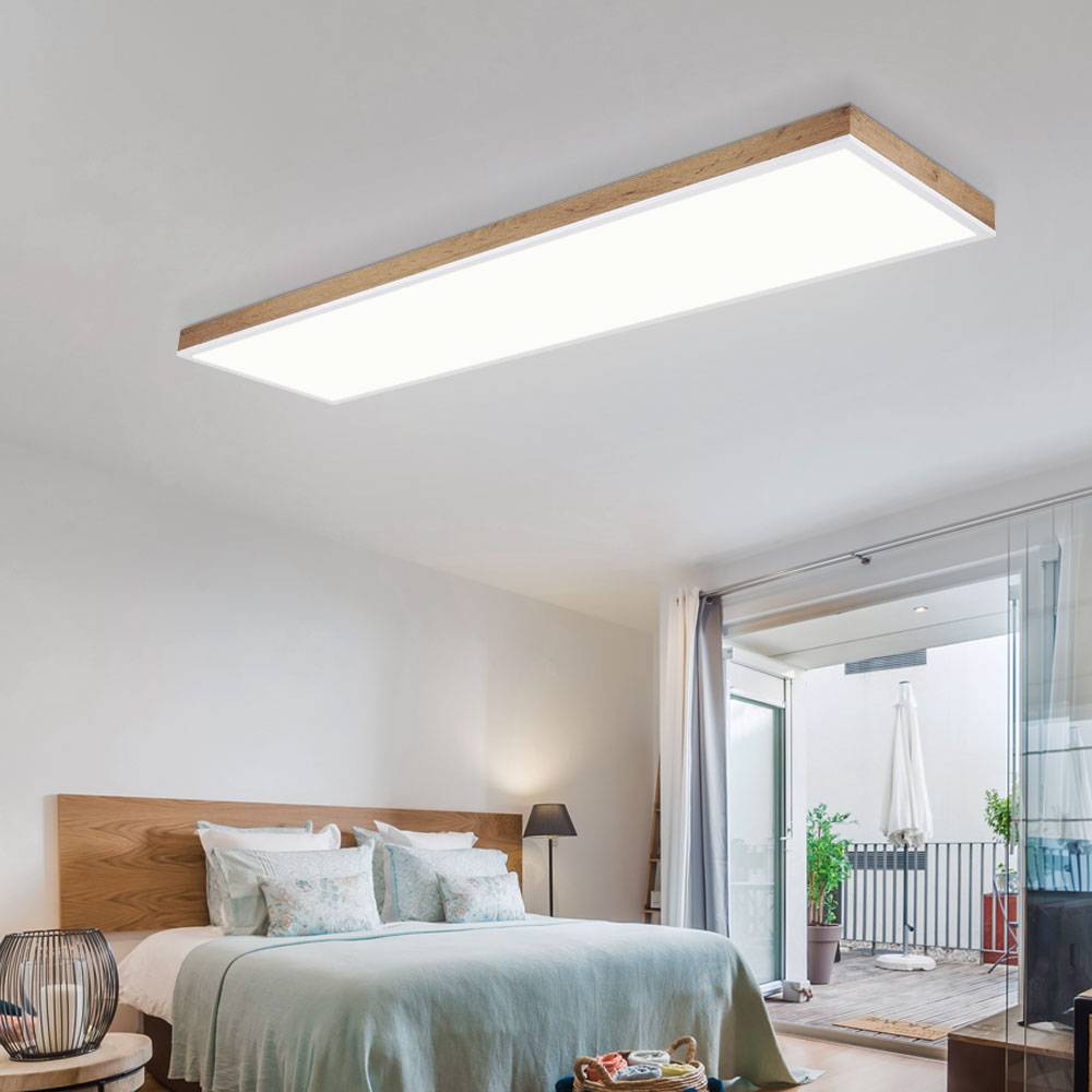 LED Deckenlampe Wohnzimmerleuchte Deckenleuchte Esszimmerleuchte, Alu Kunststoff Holzoptik weiß MDF, Fernbedienung dimmbar CCT Memory/-Nachtlicht