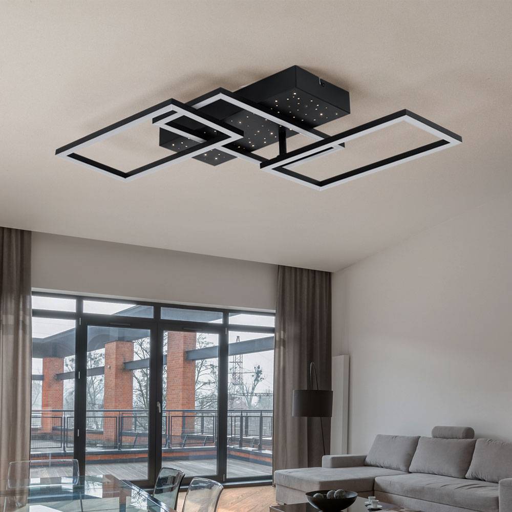 LED Deckenleuchte Wohnzimmerlampe Deckenlampe mit Sternenhimmeleffekt, Memoryfunktion Metall schwarz Kunststoff opal, Sterneneffekt, 1230 lm 40W,