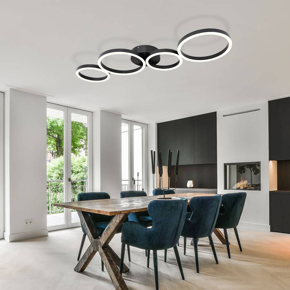 Deckenlampe Deckenleuchte LED Esszimmer Wohnzimmerlampe modern LED schwarz in Ringform, Metall Kunststoff, 1x 35W 1600lm 3000K, LxBxH 88,5x33x6,5 cm
