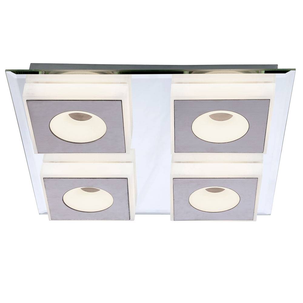 Wohnzimmerlampe Deckenlampe Deckenleuchte Schlafzimmerlampe, 4 flammig Metall Spiegel Nickel matt, 4x LED 6W 245Lm warmweiß, LxBxH 33x33x5cm